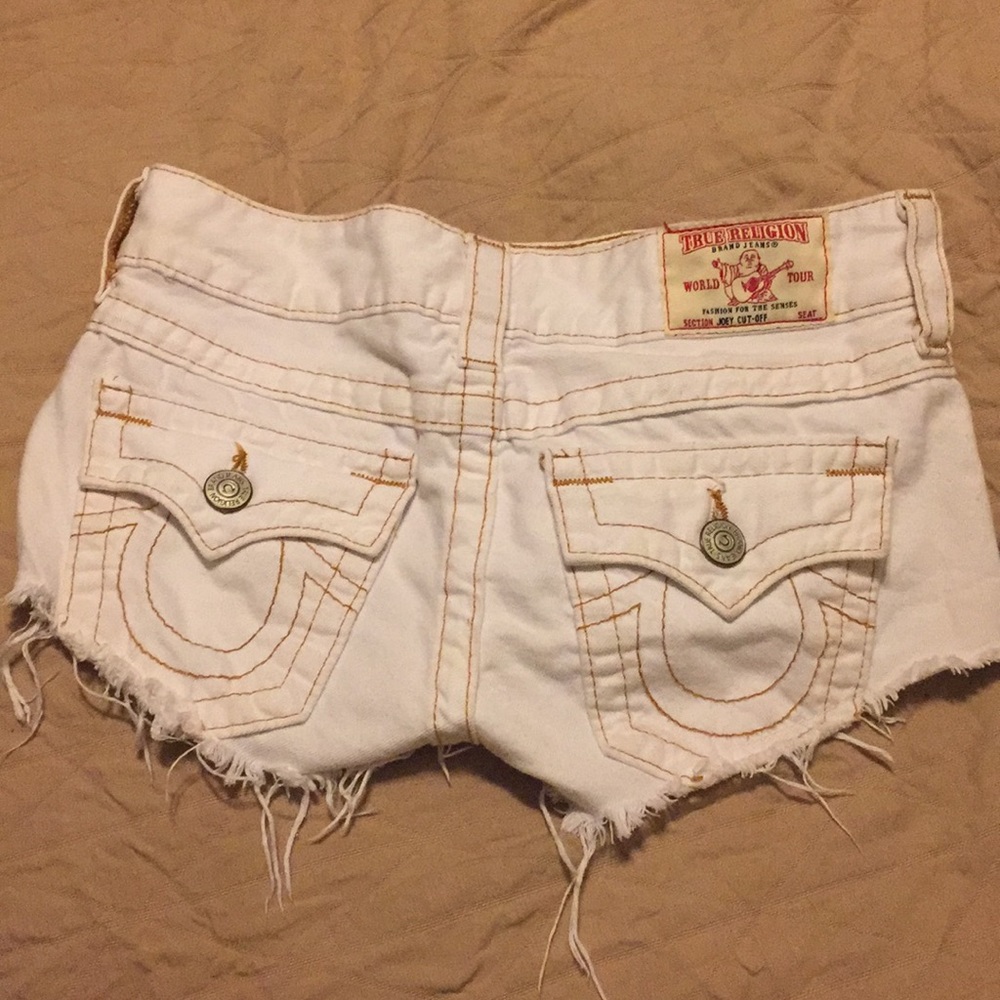 True Religion White Ripped Shorts